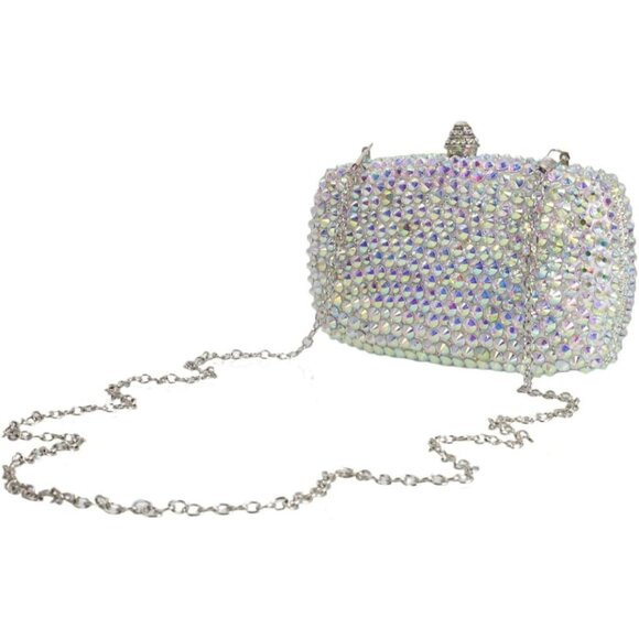 ⚡ Women's Silver Rhinestone Diamond Glitter Shining Evening Crossbody Bag - Picture 7 of 7